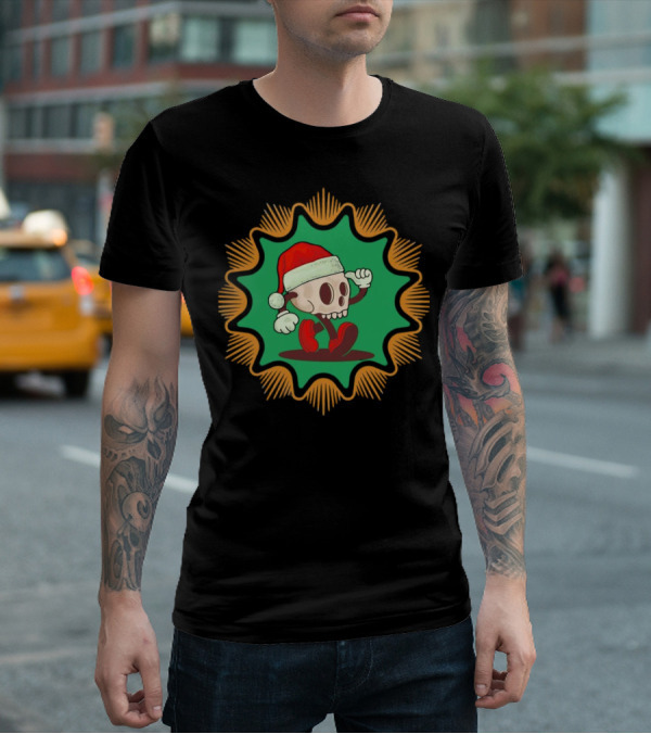 Skull Santa In Vintage Christmas Hat Badge T-Shirt
