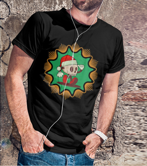 Skull Santa In Vintage Christmas Hat Badge T-Shirt