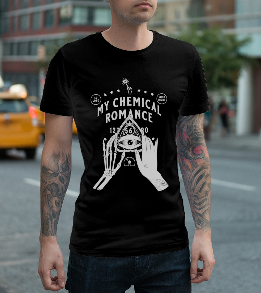 My Chemical Romance Ouija Planchette So Long Good Night Skeleton Hand 1234567890 T-Shirt