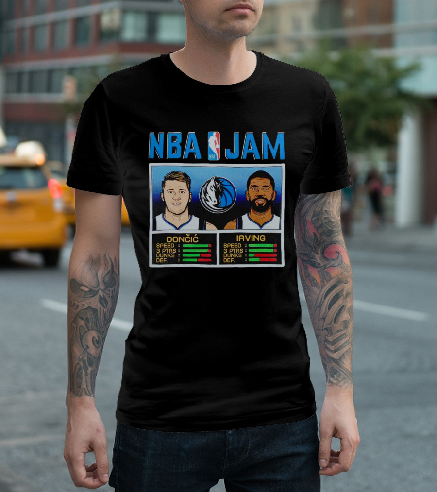 NBA Jam Mavericks Luka Dončić Kyrie Irving Stats T-Shirt