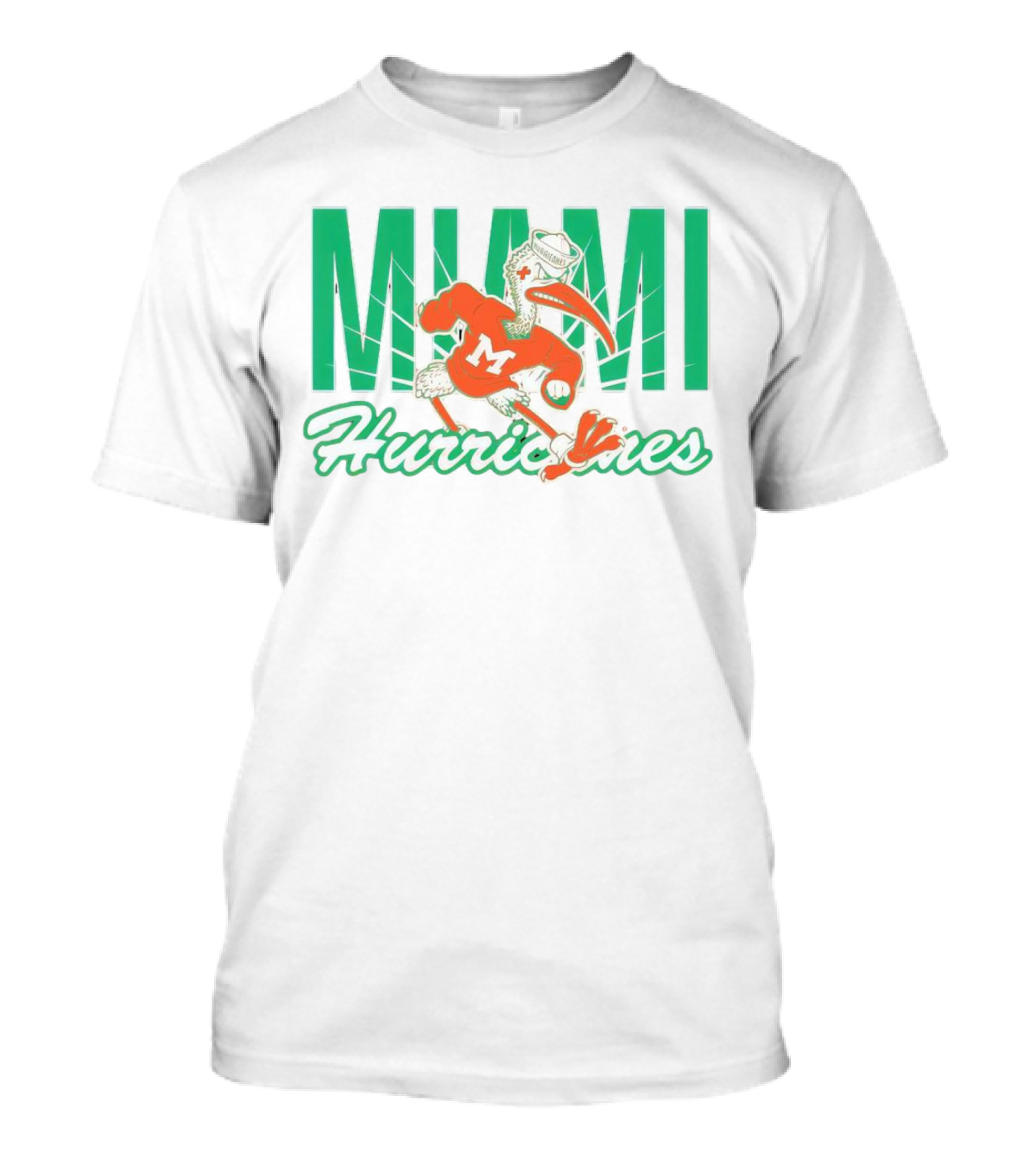 Miami Hurricanes Sebastian The Ibis Mascot With Bold Lettering T-Shirt