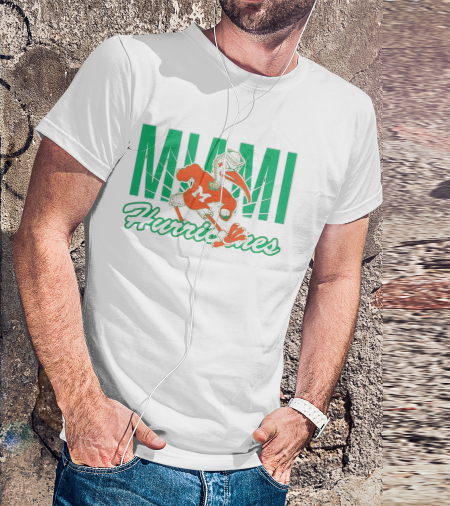 Miami Hurricanes Sebastian The Ibis Mascot With Bold Lettering T-Shirt
