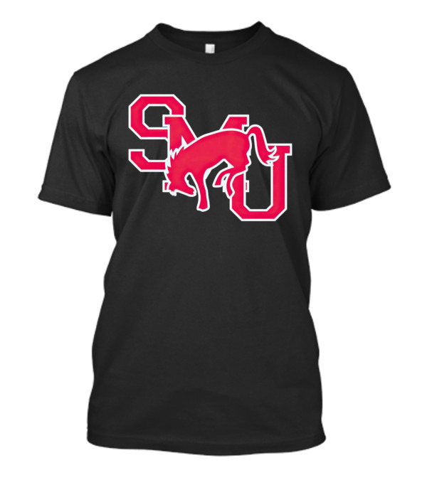 SMU Mustangs Red Logo With Jumping Mustang T-Shirt