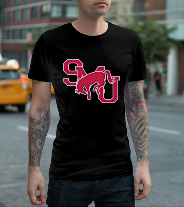 SMU Mustangs Red Logo With Jumping Mustang T-Shirt