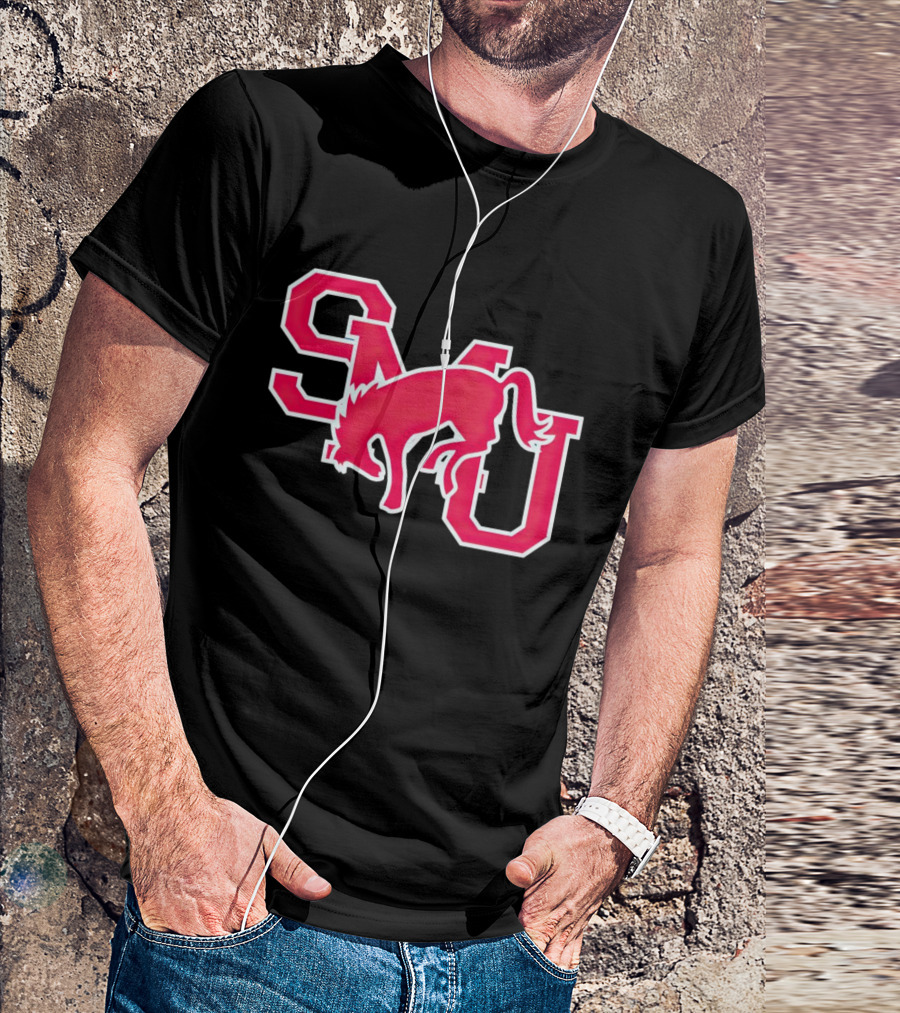 SMU Mustangs Red Logo With Jumping Mustang T-Shirt