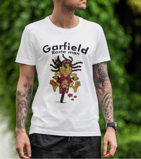 Garfield Rasta Man Dreadlocks Bicycle Whimsical Fun T-Shirt