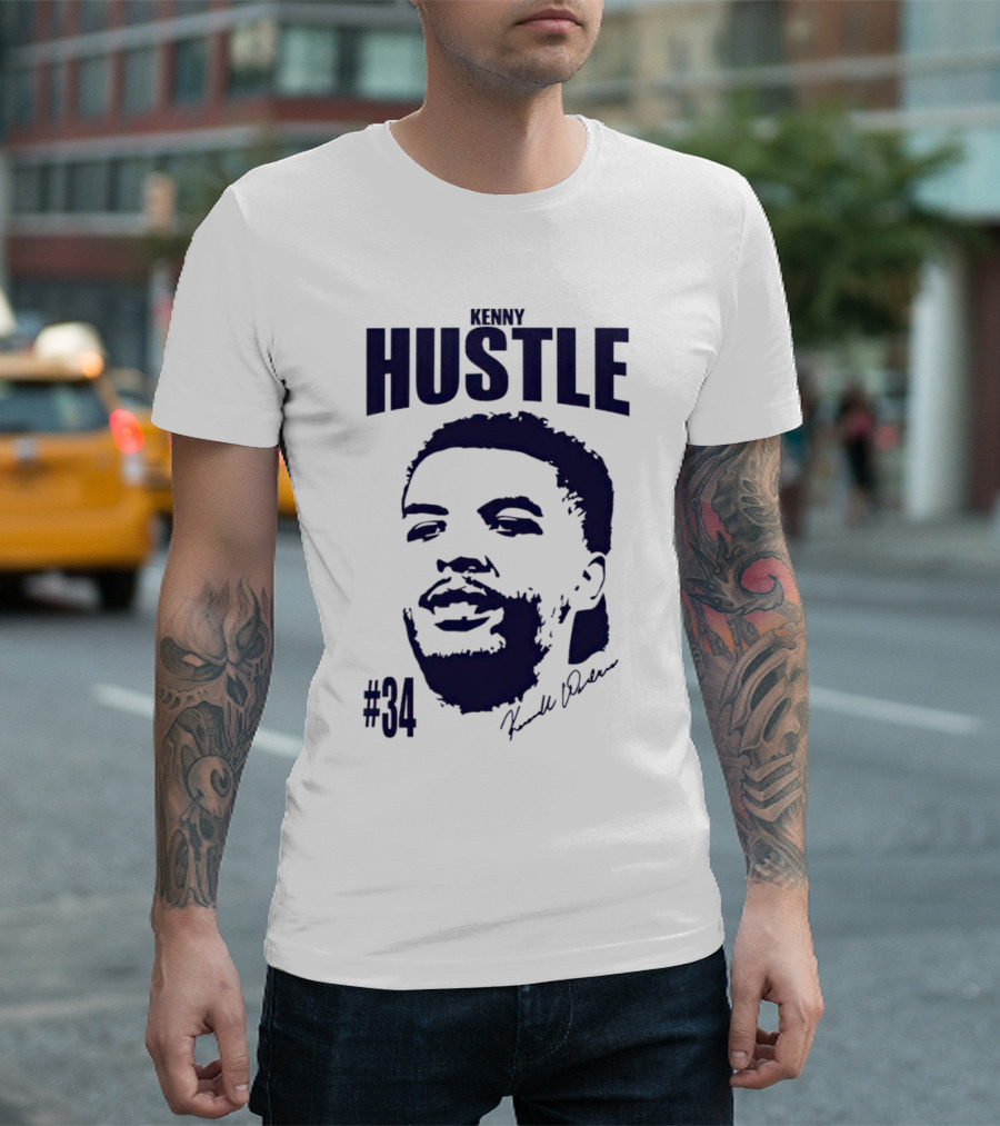 Kenny Hustle Kenrich Williams #34 Signed Face T-Shirt