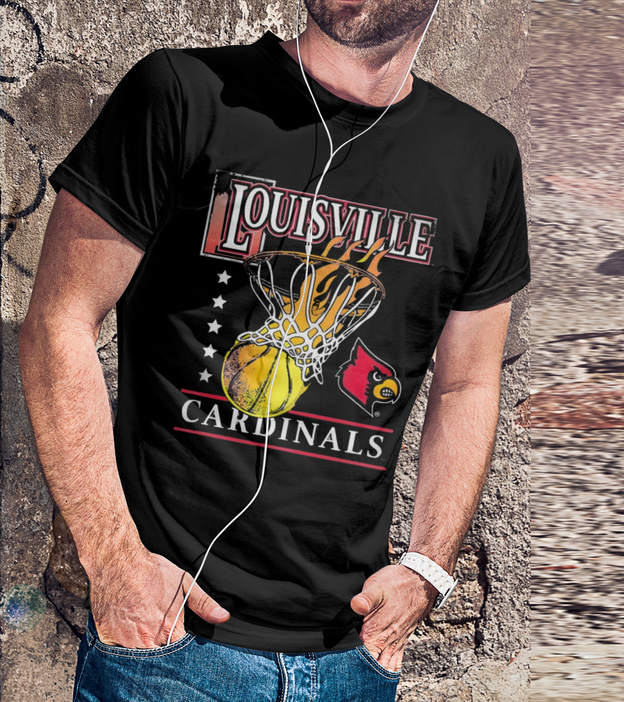Louisville Cardinals Flaming Basketball Hoop T-Shirt