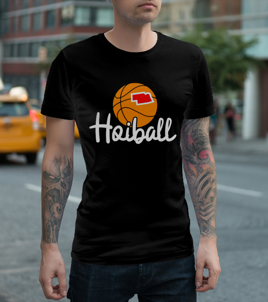 Nebraska Hoiball Basketball Icon With State Outline T-Shirt