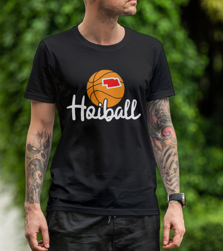 Nebraska Hoiball Basketball Icon With State Outline T-Shirt