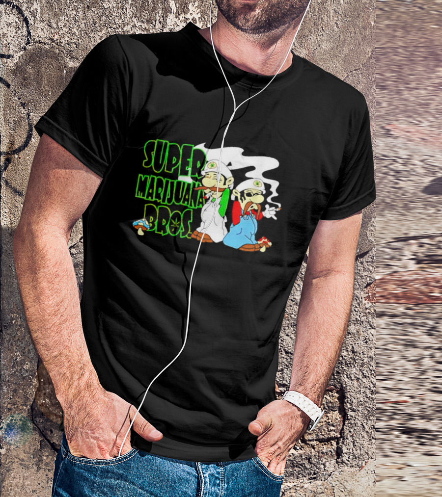 Super Marijuana Bros Weed Parody With Smoking Characters And Mushrooms T-Shirt