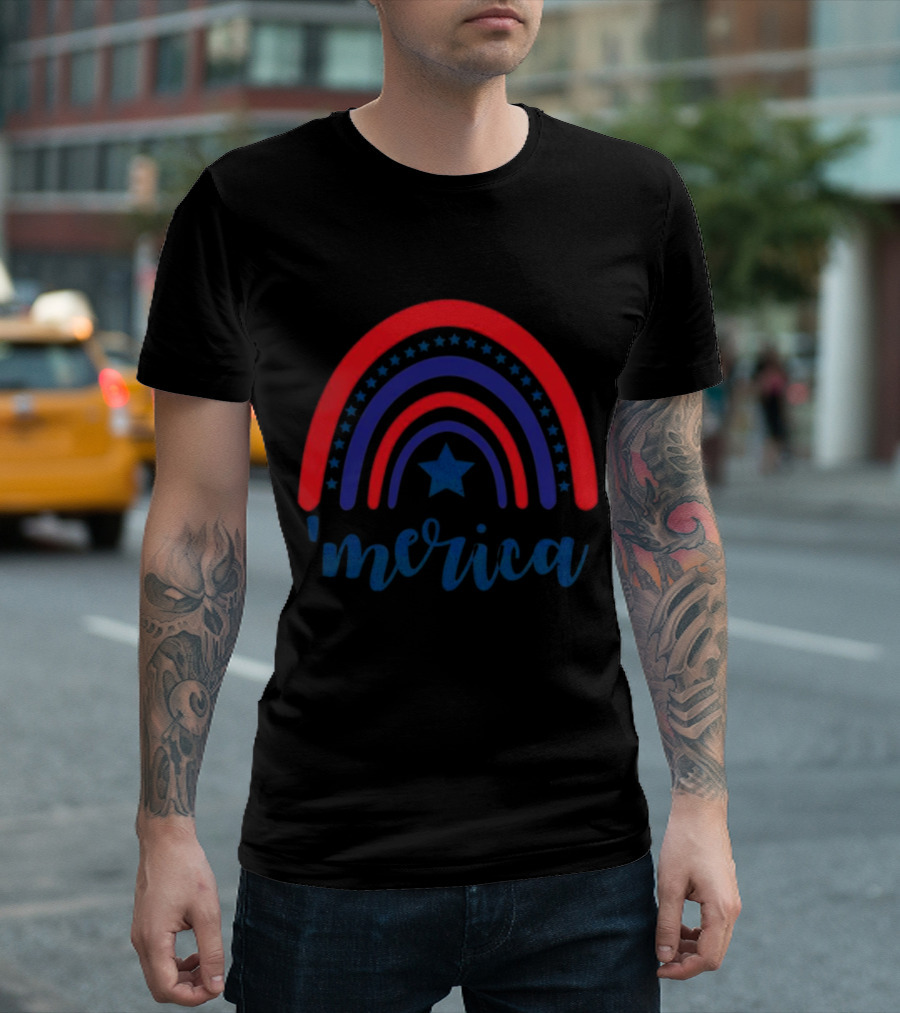 'Merica Rainbow Stars and Stripes 4th Of July T-Shirt