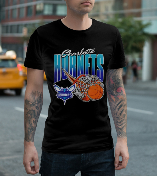 Charlotte Hornets Basketball Fire And Net T-Shirt