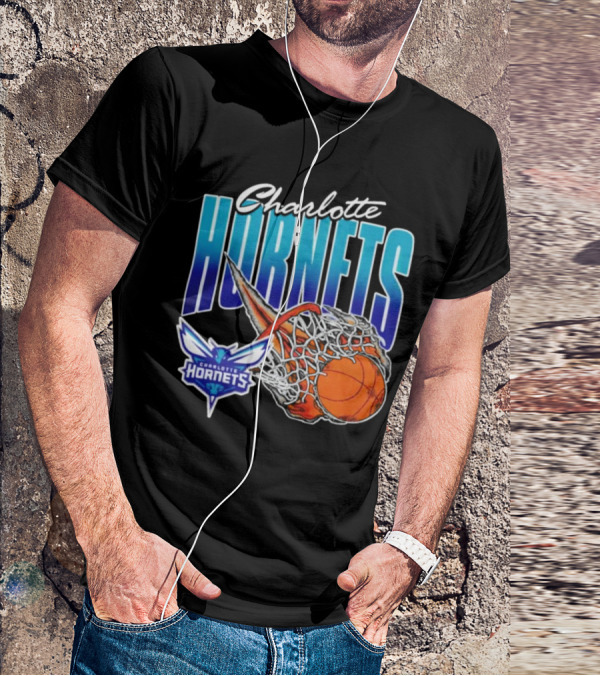 Charlotte Hornets Basketball Fire And Net T-Shirt