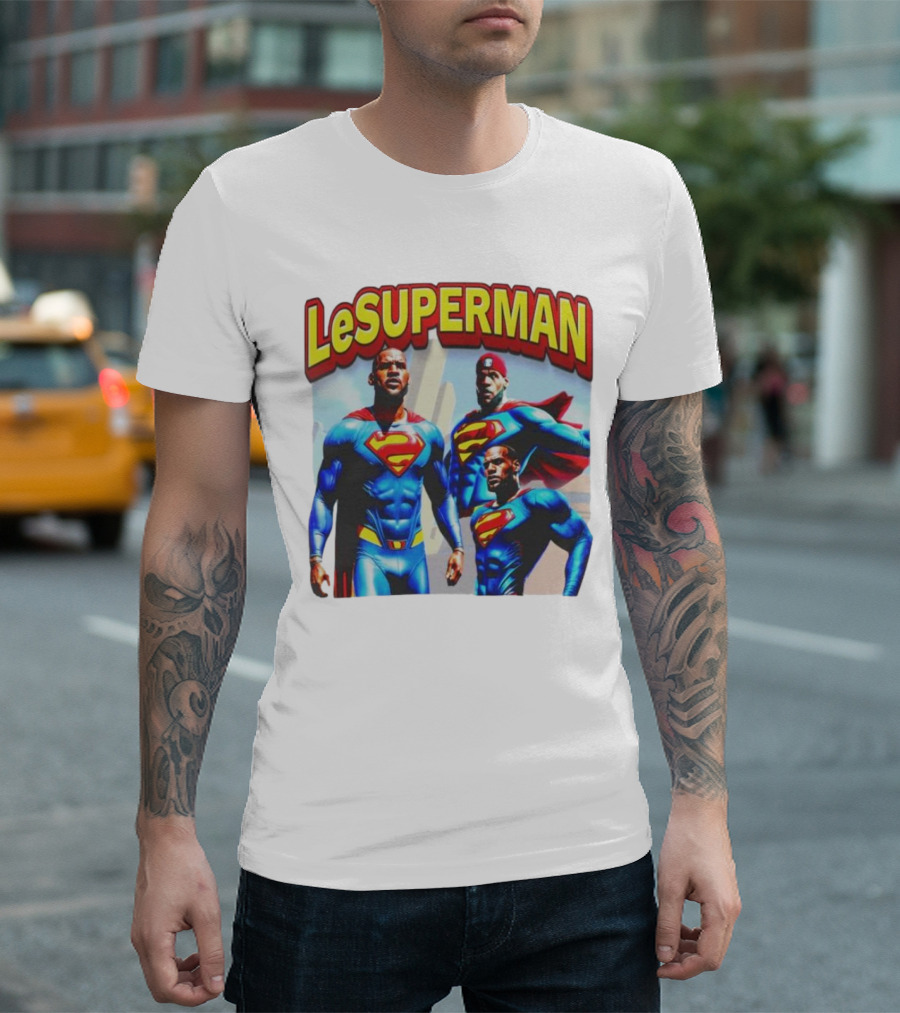 LeSuperman Lebron James Superman Trio Heroic Pose T-Shirt