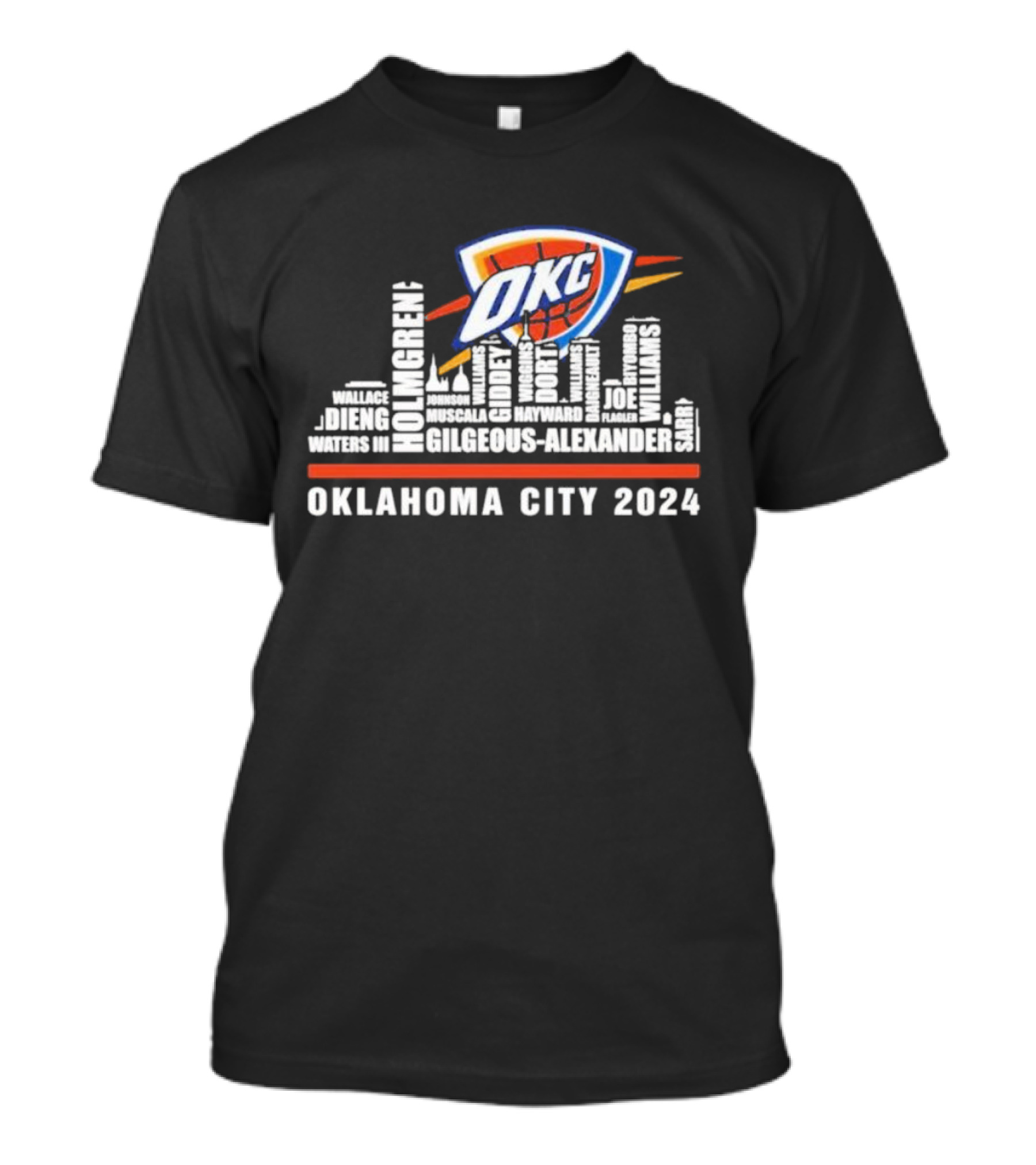 Oklahoma City Thunder 2024 Players Names Skyline OKC T-Shirt