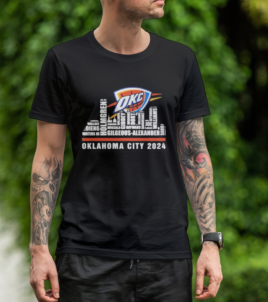 Oklahoma City Thunder 2024 Players Names Skyline OKC T-Shirt