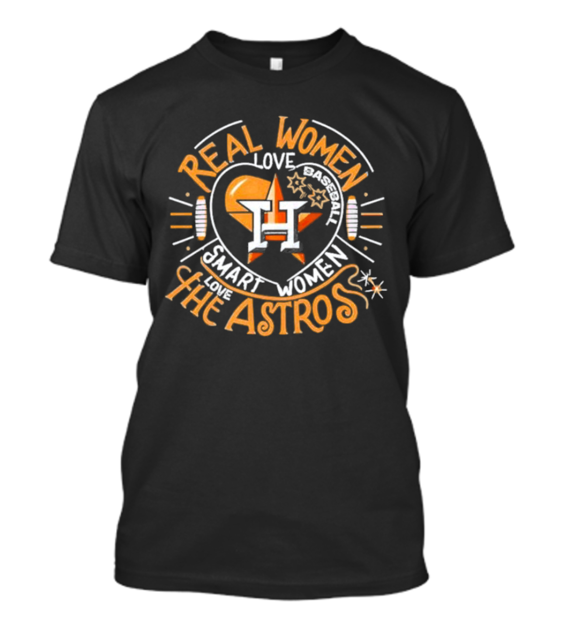 Real Women Love Baseball Smart Women Love The Houston Astros Balloon Heart T-Shirt