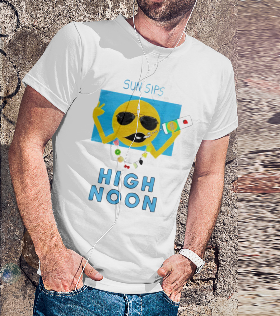 Sun Sips High Noon Emoji With Sunflower Style Glasses And Drink T-Shirt