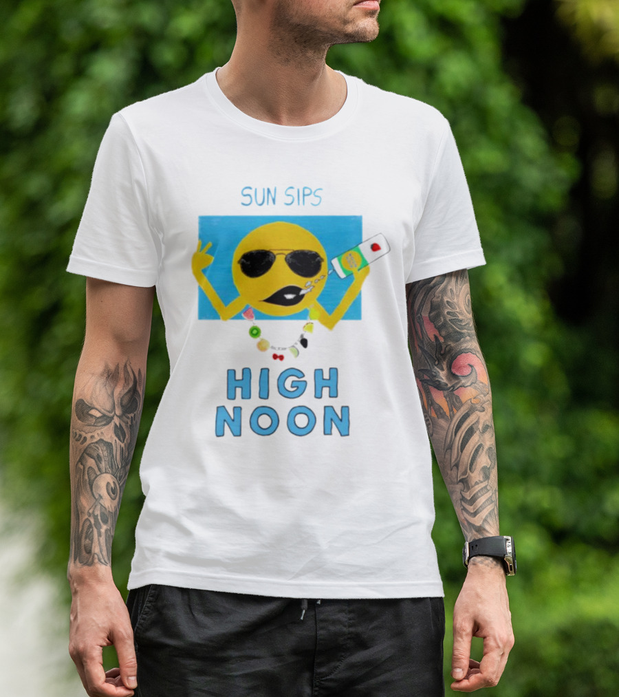 Sun Sips High Noon Emoji With Sunflower Style Glasses And Drink T-Shirt