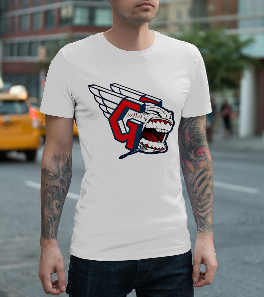 Cleveland Guardians Wings Logo with Fierce Expression T-Shirt