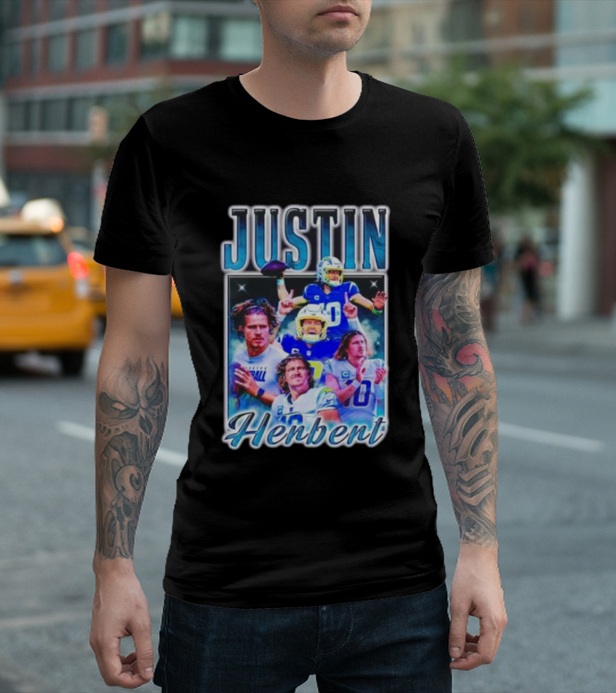 Justin Herbert Dynamic Football Moments Layered T-Shirt