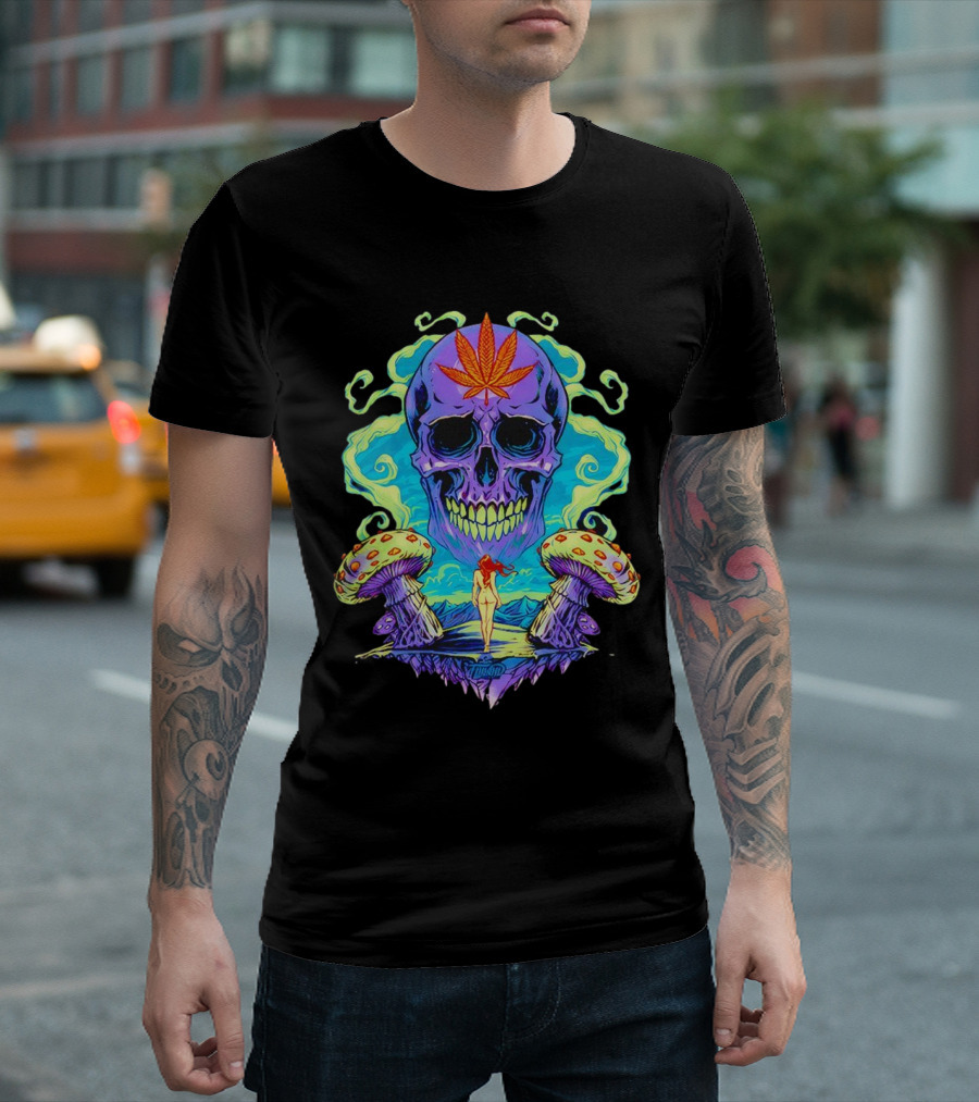 Skull Ethereal Euphoria Psychedelic Mushroom Fantasy T-Shirt