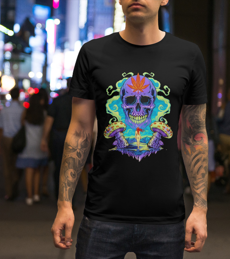 Skull Ethereal Euphoria Psychedelic Mushroom Fantasy T-Shirt