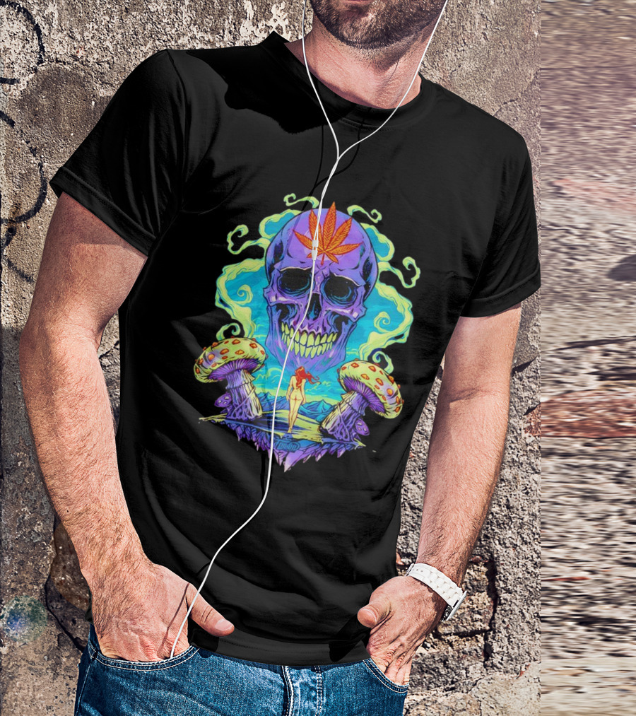 Skull Ethereal Euphoria Psychedelic Mushroom Fantasy T-Shirt
