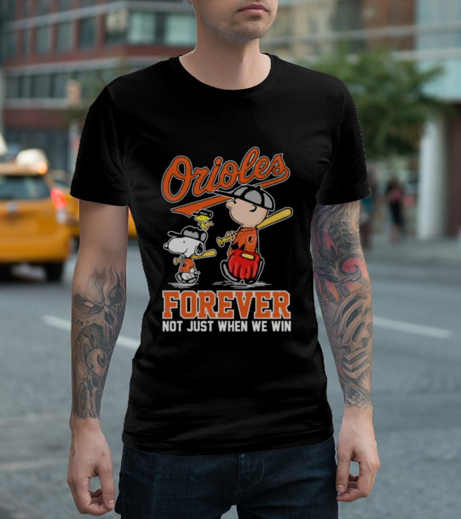 Orioles Forever Not Just When We Win Charlie Brown Snoopy Woodstock Walking T-Shirt