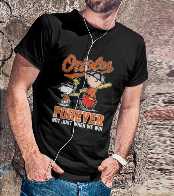 Orioles Forever Not Just When We Win Charlie Brown Snoopy Woodstock Walking T-Shirt