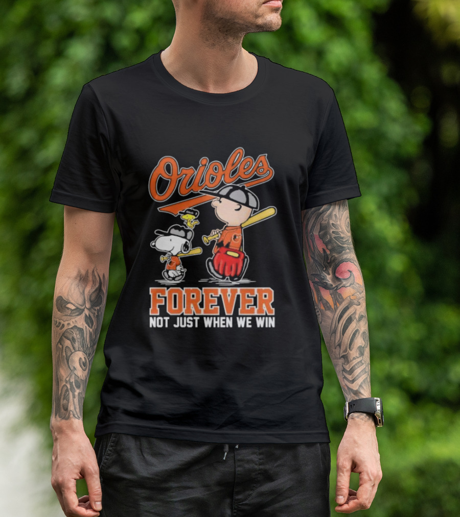 Orioles Forever Not Just When We Win Charlie Brown Snoopy Woodstock Walking T-Shirt