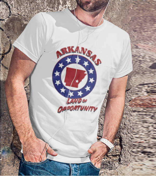 Arkansas Land Of Opportunity Red State Blue Star Circle T-Shirt
