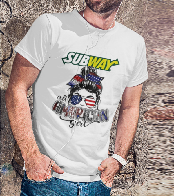 Subway All American Girl Messy Bun Patriotic Bandana And Sunglasses T-Shirt