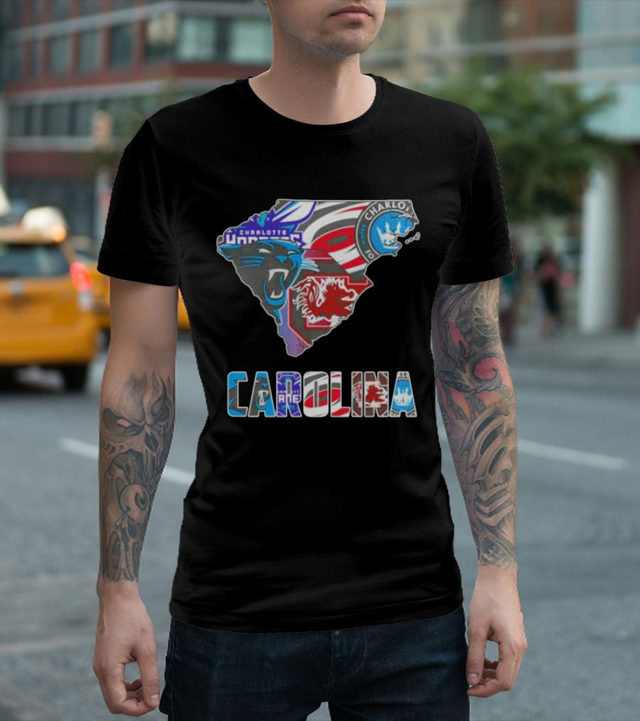 Carolina Panthers Hurricanes Gamecocks Charlotte Hornets FC Map T-Shirt