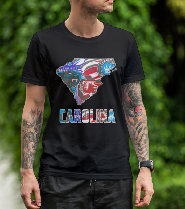 Carolina Panthers Hurricanes Gamecocks Charlotte Hornets FC Map T-Shirt