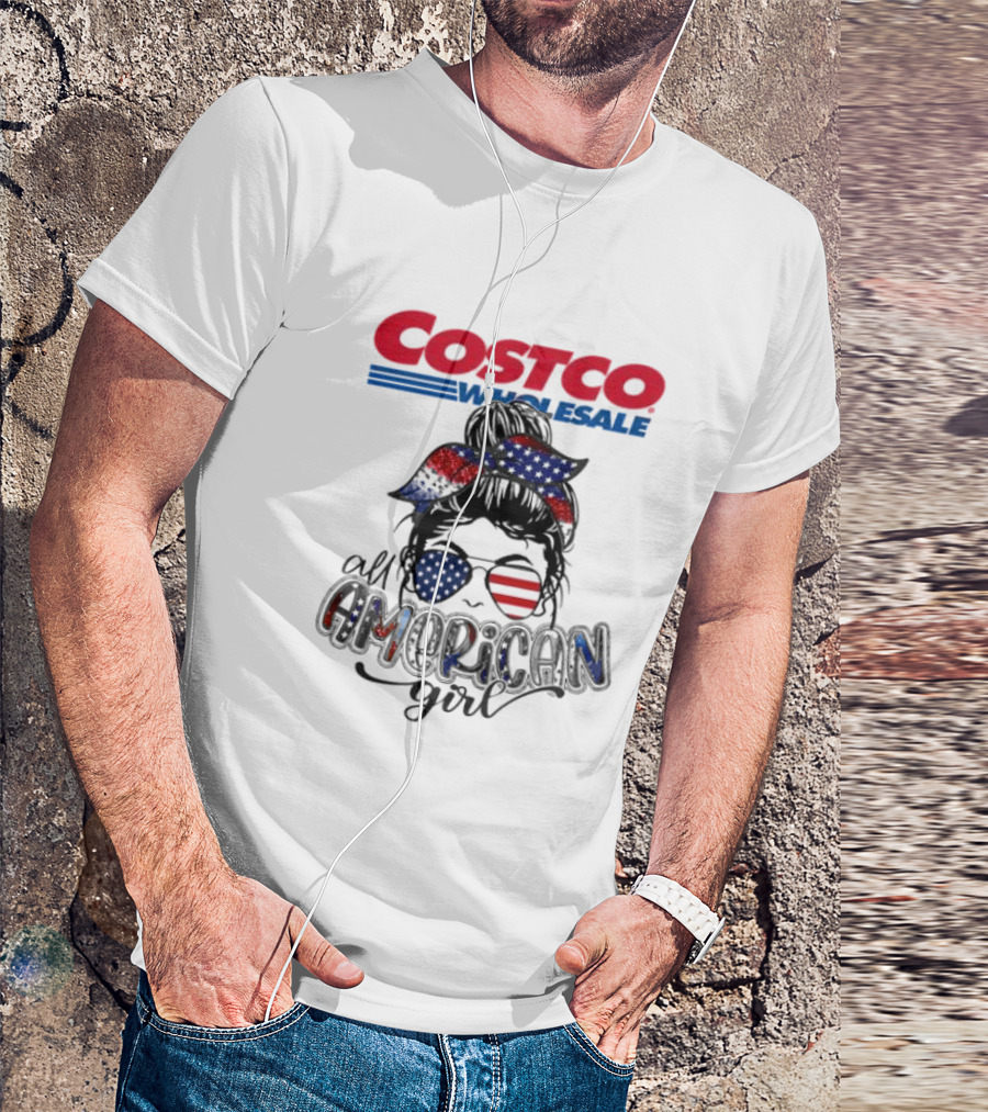 Costco Wholesale All American Girl Messy Bun Sunglasses Bandana USA Flag T-Shirt