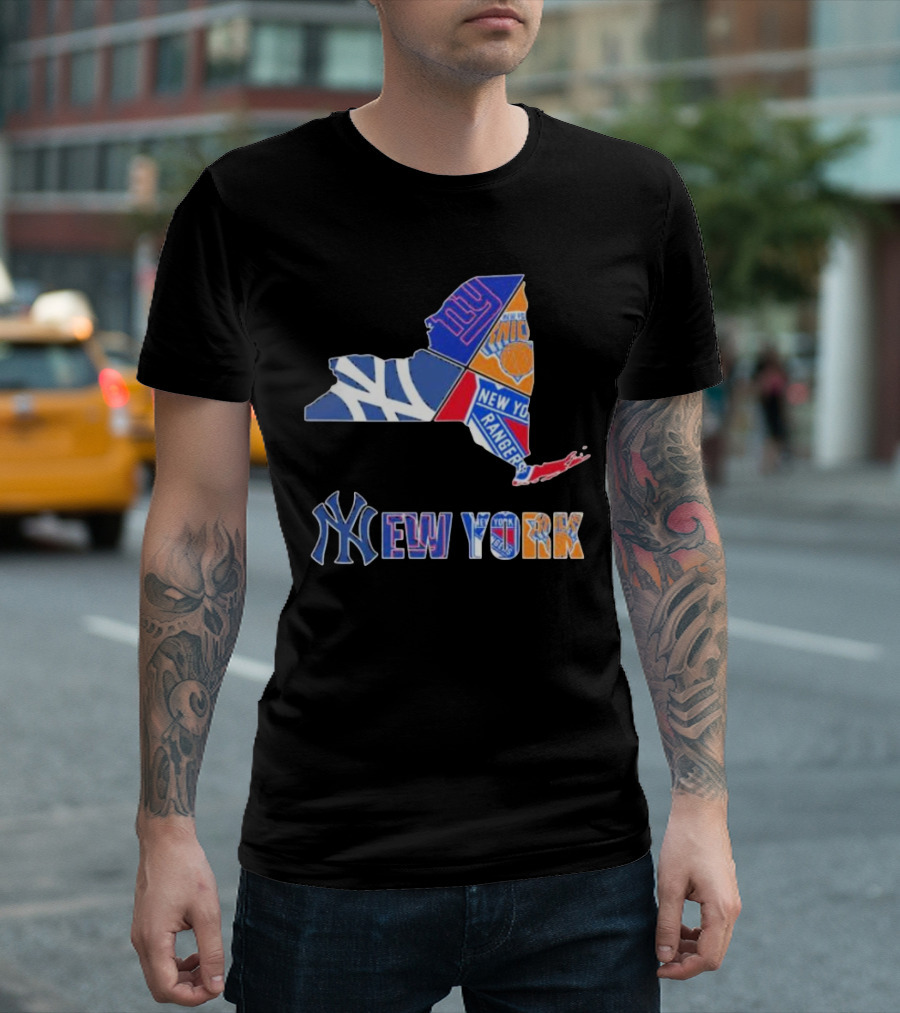 New York Yankees Giants Knicks Rangers Sports Map T-Shirt