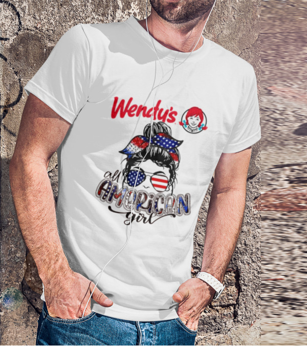 Wendy's All American Girl Messy Bun With Patriotic Sunglasses And Bandana T-Shirt