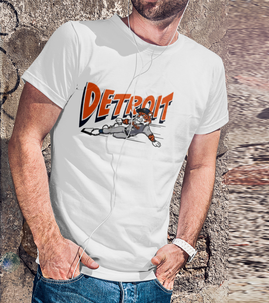 Detroit Sliding Tiger Baseball Player T-Shirt