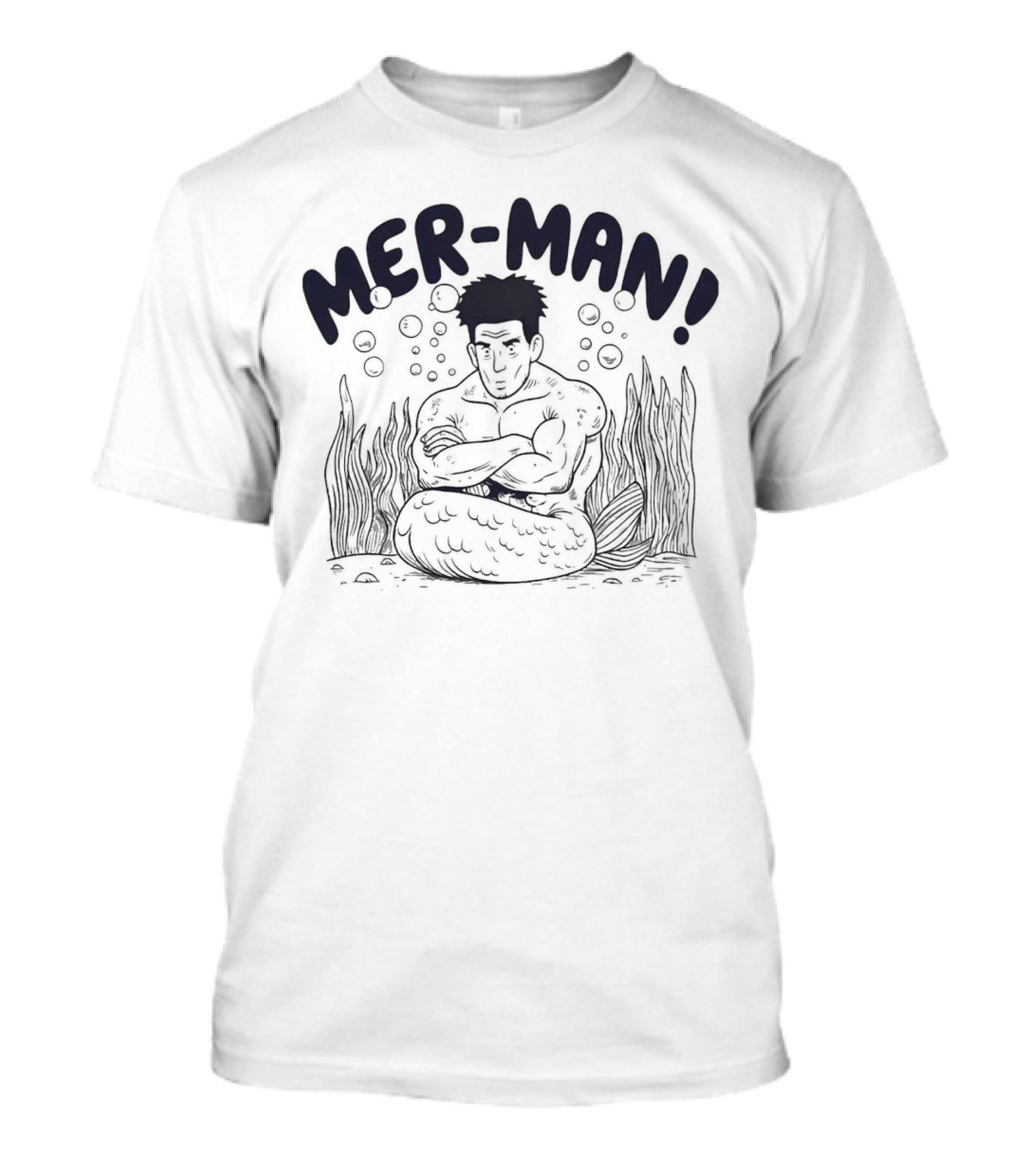 MER-MAN Cross-Armed Mermaid With Bubbles And Seaweed T-Shirt
