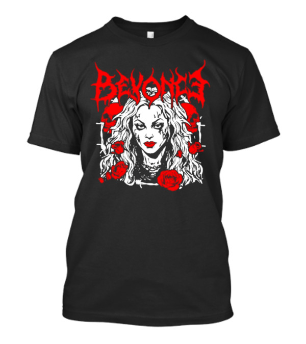 BEYONCÉ Rose Metal Gothic Style Skulls And Roses T-Shirt