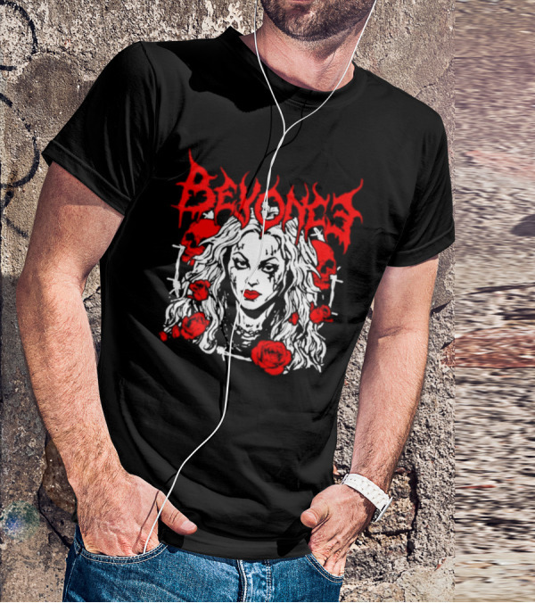 BEYONCÉ Rose Metal Gothic Style Skulls And Roses T-Shirt