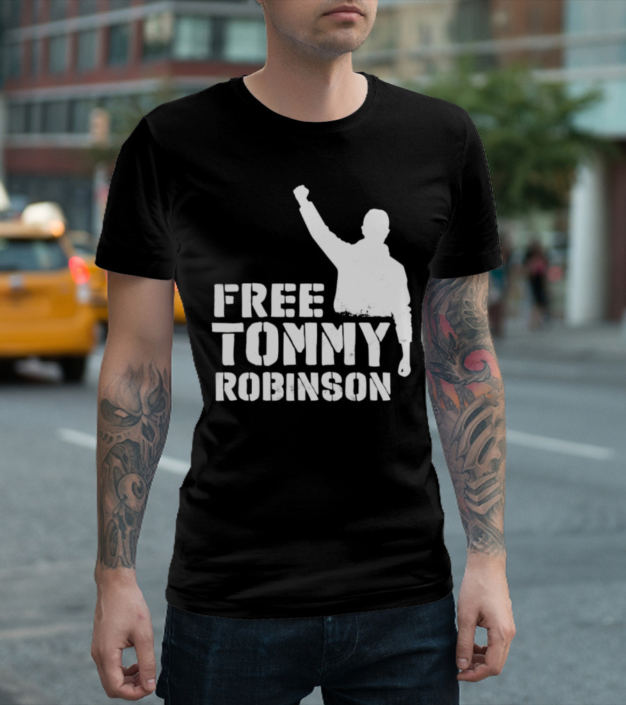 Free Tommy Robinson Silhouette Fist Raised Protest T-Shirt