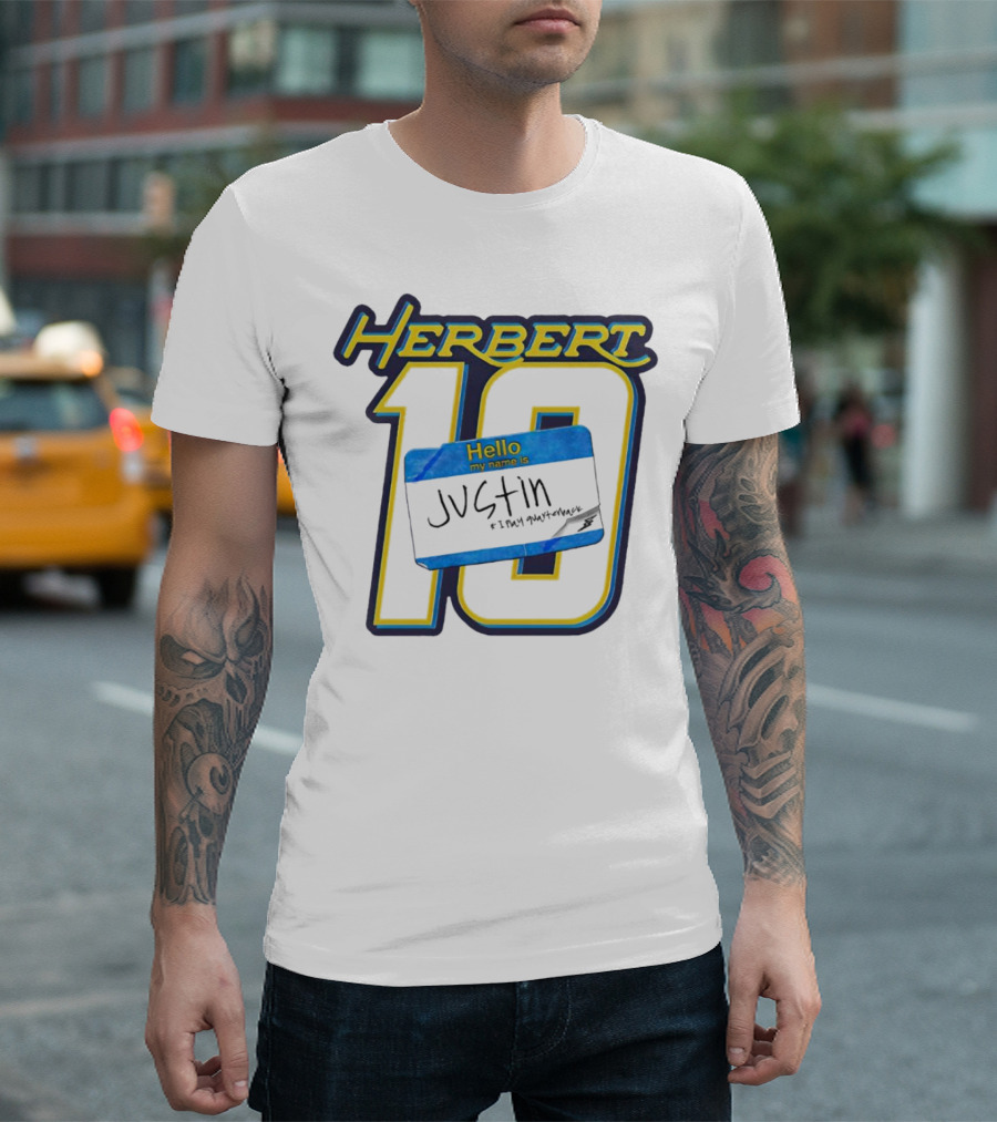 Herbert 10 Hello My Name Is Justin I Play Quarterback T-Shirt