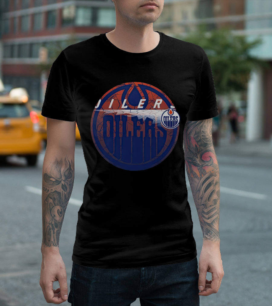 NHL Edmonton Oilers Cracked Ice Logo Hockey Oilers T-Shirt