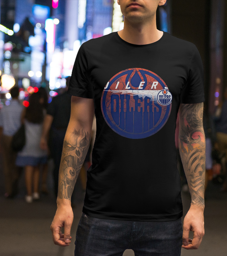NHL Edmonton Oilers Cracked Ice Logo Hockey Oilers T-Shirt