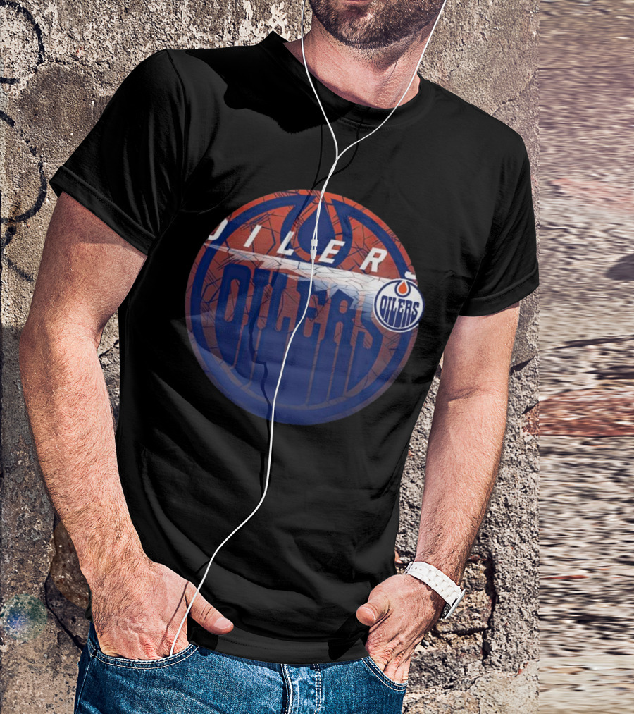 NHL Edmonton Oilers Cracked Ice Logo Hockey Oilers T-Shirt
