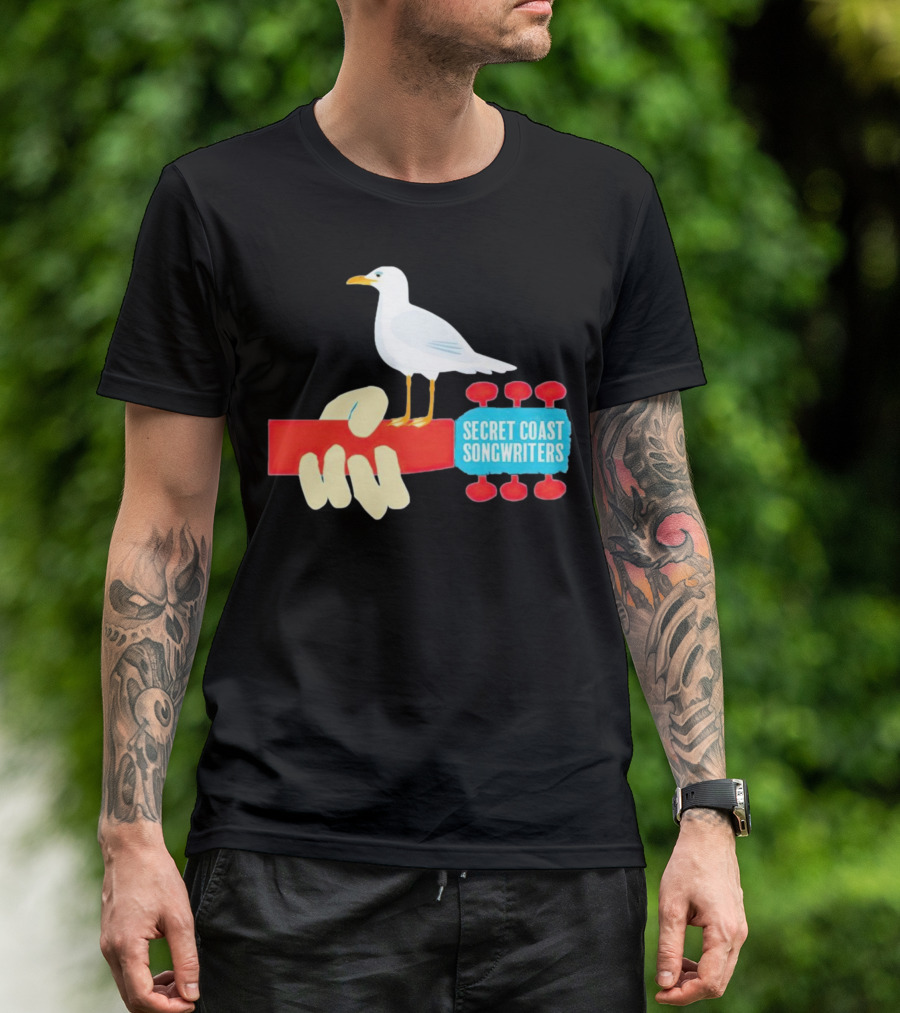 Secret Coast Songwriters Seagull On Red Guitar Neck T-Shirt