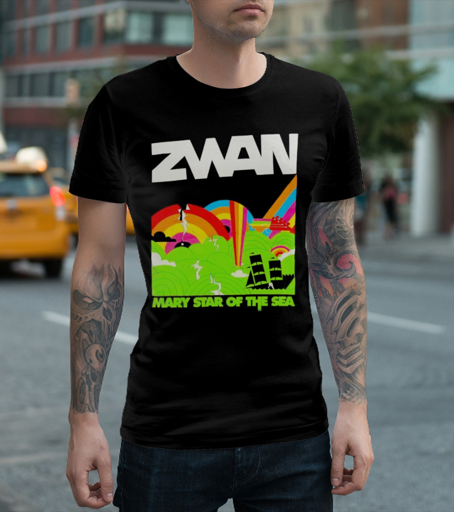 Zwan Mary Star Of The Sea Rainbow Waves Sailboat T-Shirt